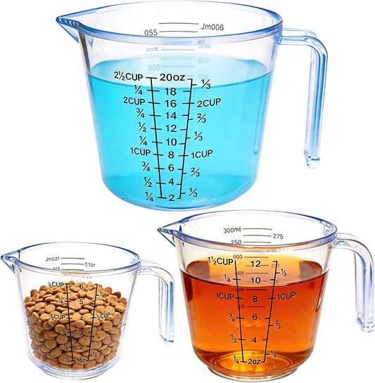 Measuring Cup Set, 3PCS Plastic Liquid Measuring Cups,Includes 150Ml, 300Ml and 600Ml, with Nozzle Handle- Baking, Cooking, Mixing & Liquid/Solid Measuring, Essential Kitchen Tools (Clear)
