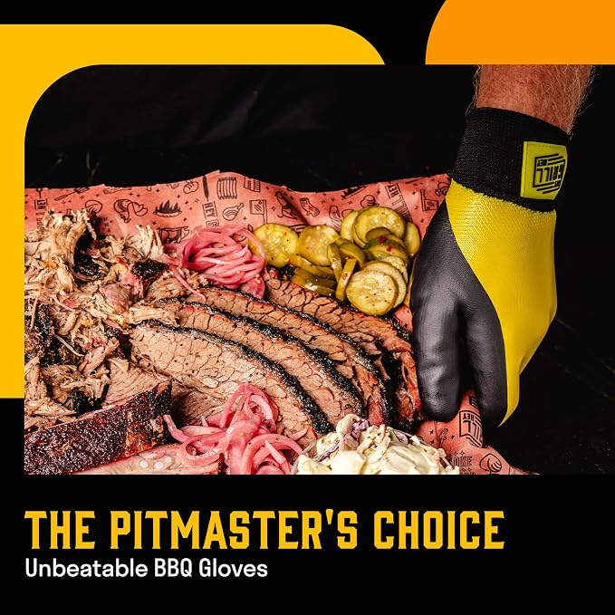 Hey Grill Hey Pitmaster Gloves | BBQ Gloves | Heat Protection up to 500°F or 260°C | High Temp Resistance | Fireproof Glove for Grilling Smoking Barbecue | Washable Mitts | Waterproof | Size - Large