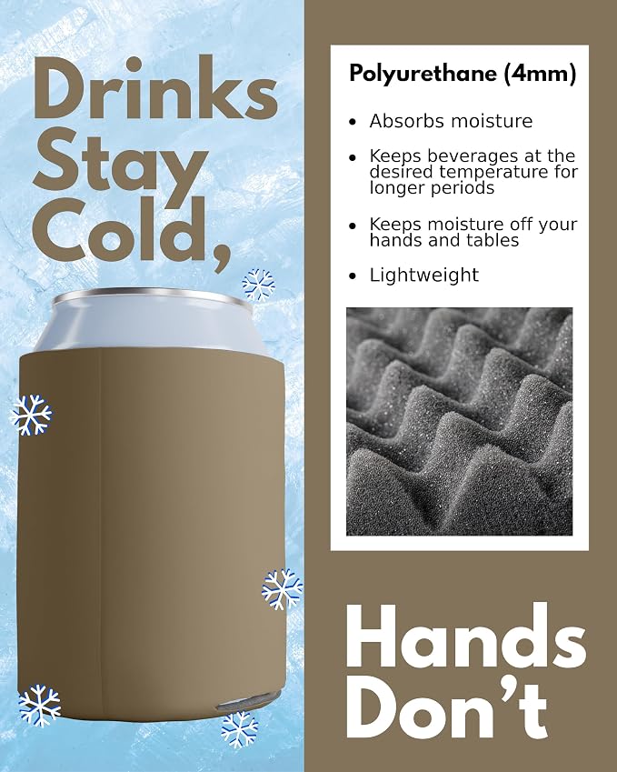 PartyPrints 1000 Pack Taupe Blank Can Cooler Sleeves, Customizable Bulk Can Coolers, Extra-Thick Collapsible Drink Insulator Sleeve, Beer Can Coolers for Party Beverages