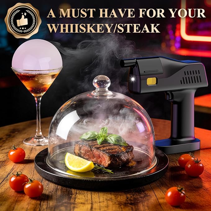 Electric Cocktail & Food Smoker Gun | Create Smoke & Edible Bubbles, 4 Aroma Oils, Color Screen, One-Touch Operation, Ideal Bartender Kit & Unique Gift for Men