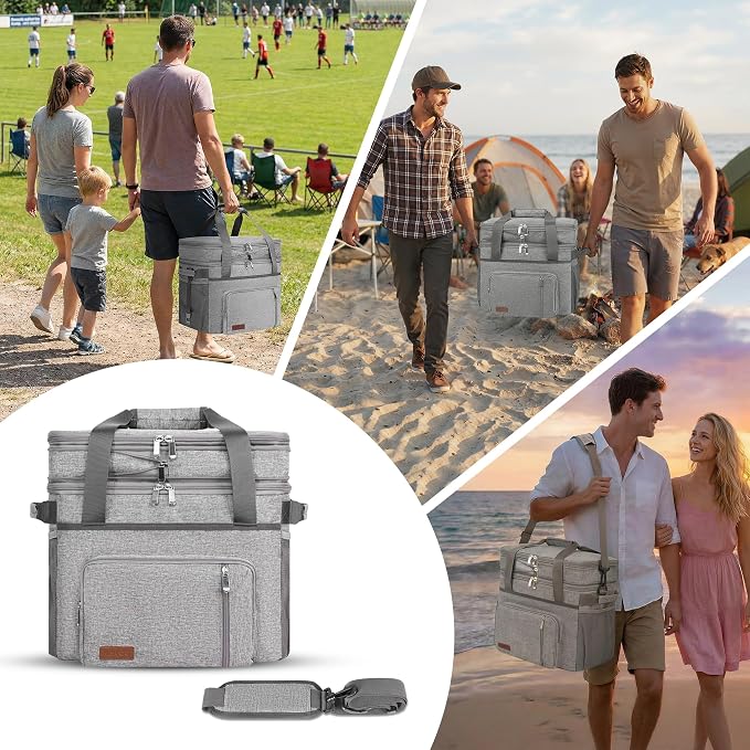 MIYCOO Cooler Bag with Expandable Double Deck, 60 Can Leakproof Cooler | Insulated Portable Soft Lunch Cooler, Extra Large Ice Chest Cooler for Beach, Picnic, Camping, Shopping (Gray)