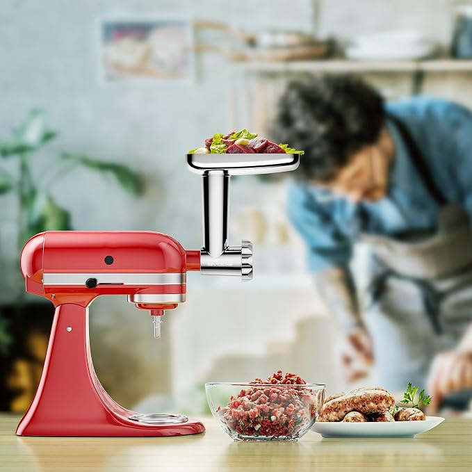 GVODE Stainless Steel Meat Grinder Attachment for KitchenAid Stand Mixer, Meat Grinder for KitchenAid Includes 4 Grinding Plates & 3 Sausage Tubes, Dishwasher-Safe Design with Sausage Stuffer Kit | Meat Grinder for KitchenAid Includes 4 Grinding Plates...