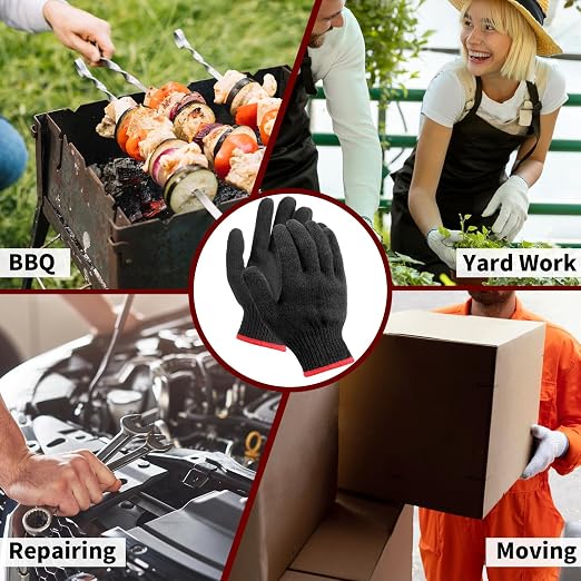 12 Pairs Black Gloves Men Women, Cooking Gloves for BBQ, Cooking, Grilling, Oven, Heat Resistant, Mechanics, Welding, Gardening Field Dressing Safty Work Gloves Bulk, Medium