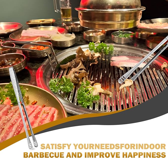 4Pcs 11-Inch Stainless Steel Korean BBQ Grill Tongs | Japanese Barbecue Tongs for Cooking, Portable Kitchenware for Home, Outdoor, Steak, Salad, Food