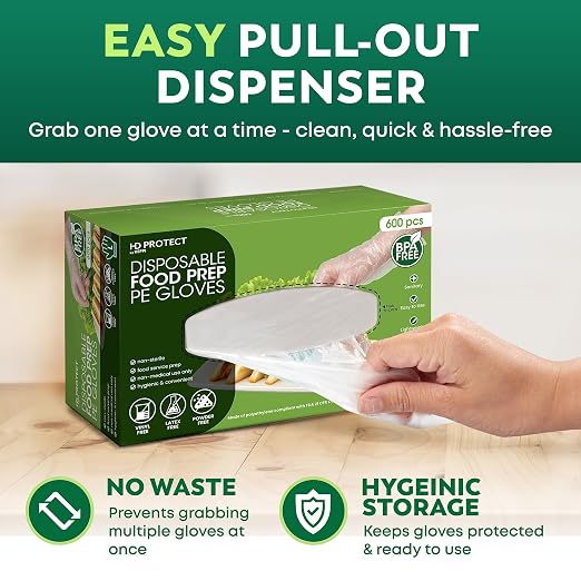 Keppi 600 Pack Disposable Gloves Medium – Clear HDPE Plastic, Food Safe, Latex-Free, BPA-Free – Single-Use for Cooking, Food Prep, Cleaning & Serving