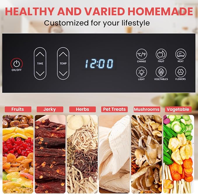 Fendia Food Dehydrator for Jerky, 7 Stainless Steel Large Trays, 600W Fruit Dehydrator, 24H Timer and 194°F Temperature Control, Overheat Protection, Food Dryer for Jerky, Herbs, Fruit, Dog Treats