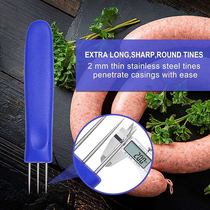Sausage Pricker Tool, 6.5" Stainless Steel Meat Needle | Prevents sausage bursting,Sturdy food-grade steel,Safe, non-slip handle,Comes with storage case,Great for fresh & smoked.