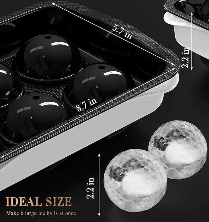 Round Ice Cube Mold with Lid - 2.2 Inch Sphere Ice Ball Maker, Large Whiskey Ice Cubes Mold with Easy Release, Reusable Silicone & Plastic Tray for Bourbon, Scotch, Brandy, Cocktails, Gift