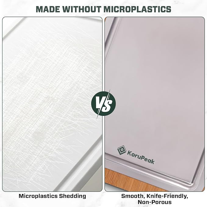 Pure Titanium Cutting Board with Bamboo, Double Sided, Microplastic Free | Knife friendly, Non-Porous, Juice groove, Handles, Chicken, Fish, Steak Cutting Board, Non-Slip, Hand Wash Easily 16x12"