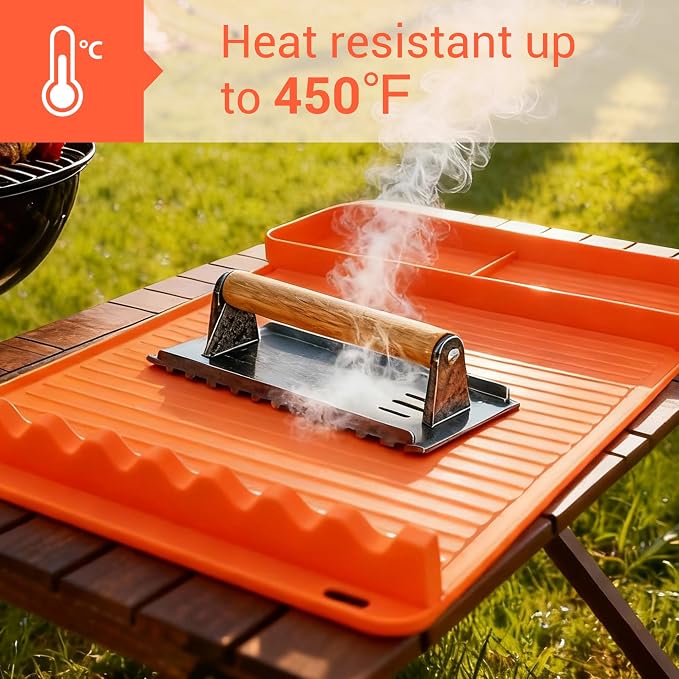 Heat Resistant Silicone Grill Mat for Blackstone - 2Pack 16x11.5'' Non-Slip BBQ Tool Mat, Outdoor Cooking Camping & Tailgating, for Men Grilling（Orange）