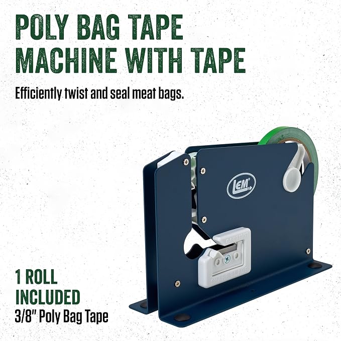 LEM Products Poly Bag Tape Sealer Machine and Tape | Heavy-Duty Sealing for Food Storage, Wraps Tape Around Bag, Seals Tight, and Cuts in Smooth Motion, Great for Ground Meat