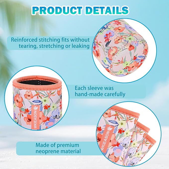 WKieason Neoprene Can Sleeves Insulators Beer Coozies 3 Size - 12OZ Standard Can Sleeve, 12OZ Slim Can Sleeve, 16OZ Standard Can Sleeve, 12OZ Standard Beer Can Coolers Coolier Sleeves(Flower Red Set)