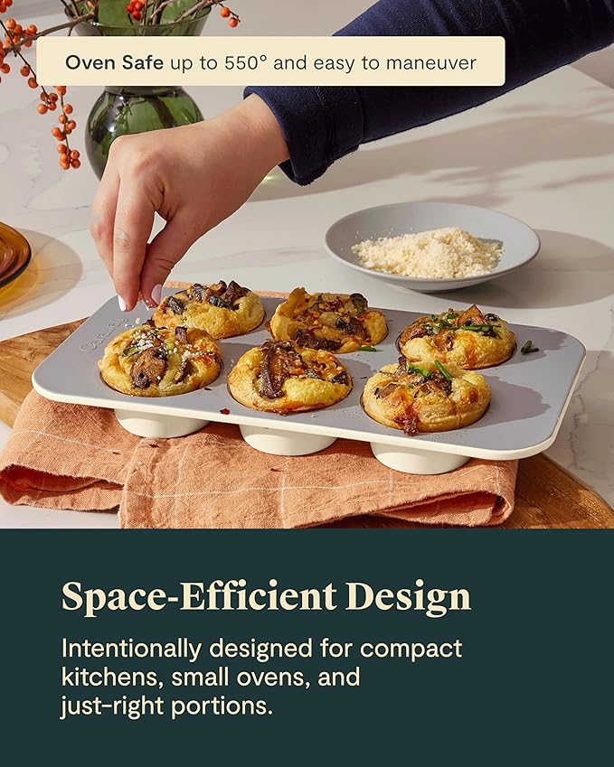 Caraway Nonstick Ceramic 6 Cup Muffin Pan Duo – Non-Toxic, PTFE & PFOA Free – Oven Safe – Aluminized Steel Core – Small Muffin Pan for Baking Cupcakes, Muffins & More - Navy
