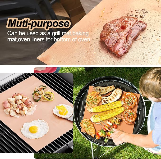 UBeesize 7 Pack Copper Grill Mats for Outdoor Grill, Heavy Duty BBQ Grilling Matt & Oven Liners, Resuable, Easy to Clean, Works on Gas Charcoal Electric Grill, Smoker, Oven -15.75 x 13 Inch