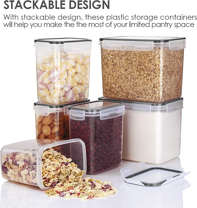 Vtopmart Airtight Food Storage Containers 6 Pieces - Plastic BPA Free Kitchen Pantry Storage Containers for Sugar,Flour and Baking Supplies - Dishwasher Safe - Include 24 Labels, Black | Airtight Containers, Sugar Flour & Baking Supplies Storage, Dishw...