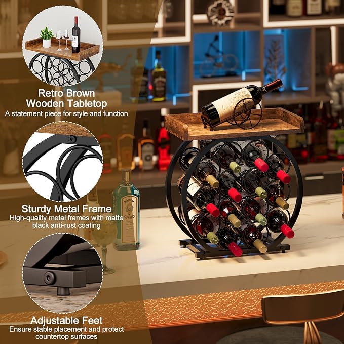 X-cosrack Countertop Wine Rack with Wooden Tabletop (14 Bottles)