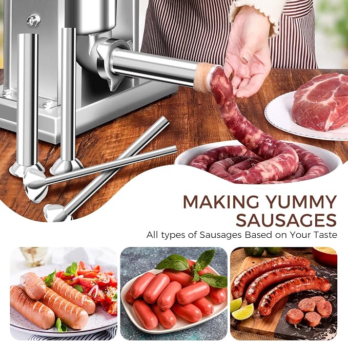 5-Size Stainless Steel Sausage Stuffer Tubes | Food-Grade Sausage Stuffing Funnels (8mm-15mm-21mm-31mm-38mm), 52mm Base Diameter Replacement Horns for Home Sausage Making