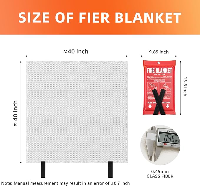 Fire Blanket- 40" x 40" Prepared Emergency Fire Blanket | For Home and Kitchen, RV, Grill, Fireplace, Safe & Easy for Young Adults and Elderly Living Alone | Fiberglass CE Certified