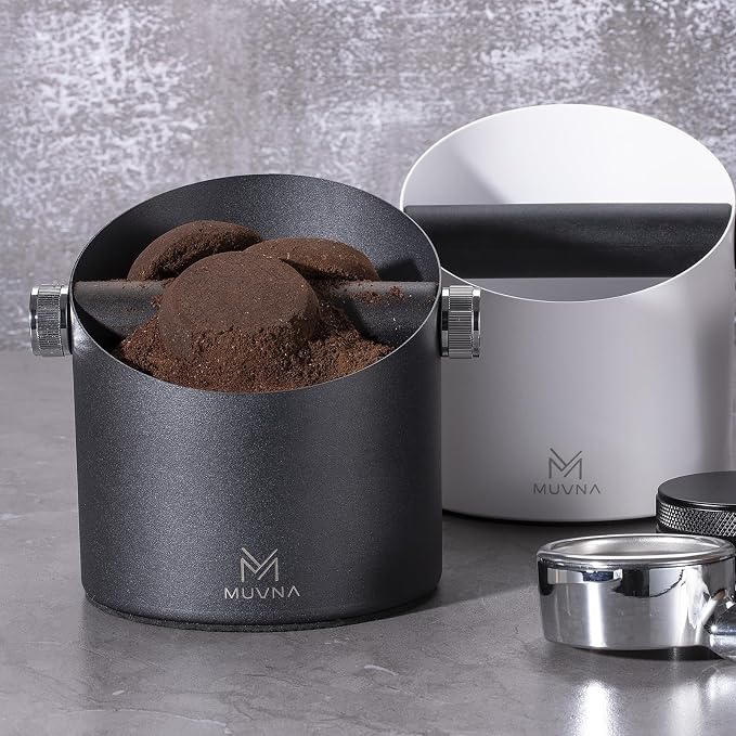 Espresso Knock Box - 15 Pucks Coffee Grounds Bin with Barista Towels, Removable Knock Bar & Non-Slip Base, Slanted Steel Anti-Splash Coffee Puck Container for Home, Espresso Accessories, Black