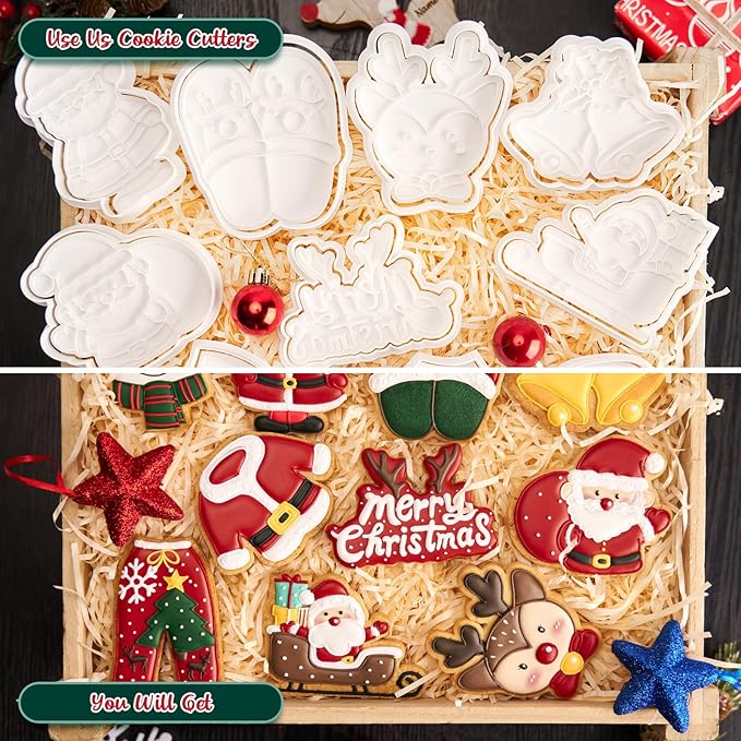 Flycalf Christmas Cookie Cutters Snowman with Plunger Stamps Holiday PLA Baking Accessories Cutter Molds Gifts Decorative Party 3.5" Kitchen Cake Supplies
