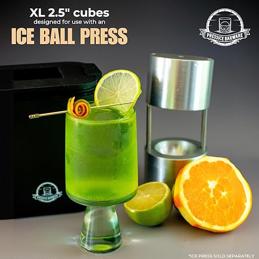XL Clear Ice Maker – 2.5” Crystal Clear XL Cubes for Ice Presses - BPA-Free Silicone Square Cube Mold - Whiskey Gifts for Men - Press NOT Included
