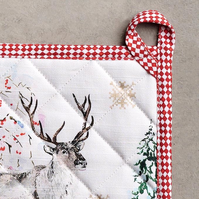Maison d' Hermine Pot Holders 100% Cotton Potholders (8" x 8", Pack of 1) | Heat Resistant Hot Pads with Loop BBQ Cooking Baking Hotel Kitchen Handling Hot Pans Thanksgiving Christmas - Rural Christmas