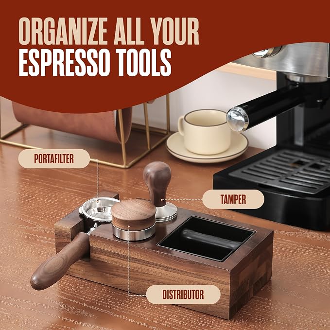 Espresso Accessories Set, Knock Box and Tamping Station, 1 Pack (Brown) | Houseables Coffee Stirrer WDT Tool, Latte Art Pen for Espresso and Cappuccino, Black Brown Silver