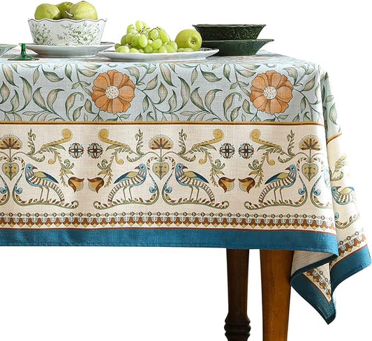patdrea Designer French Linen Blue Tablecloth for Rectangle Table,Vintage Floral Table Cloth,Colorful Decoration Fall Cover Kitchen Dining for Thanksgiving,Tea Party,Christmas,55"x71"-Wensel