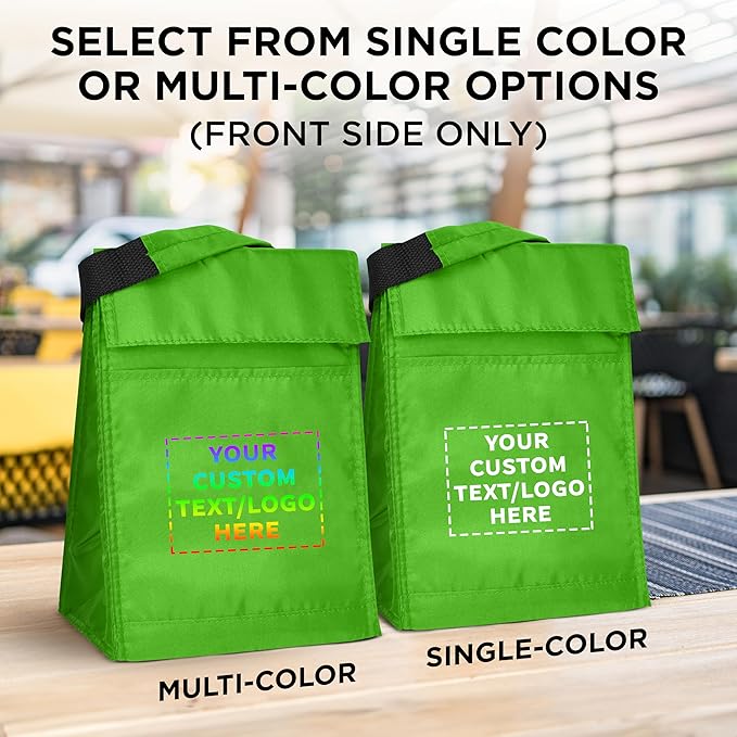 DISCOUNT PROMOS 50 Hook and Loop Insulated Lunch Bags Set - Customizable Text, Logo - Polyester, Durable, Vibrant, Reusable - Green