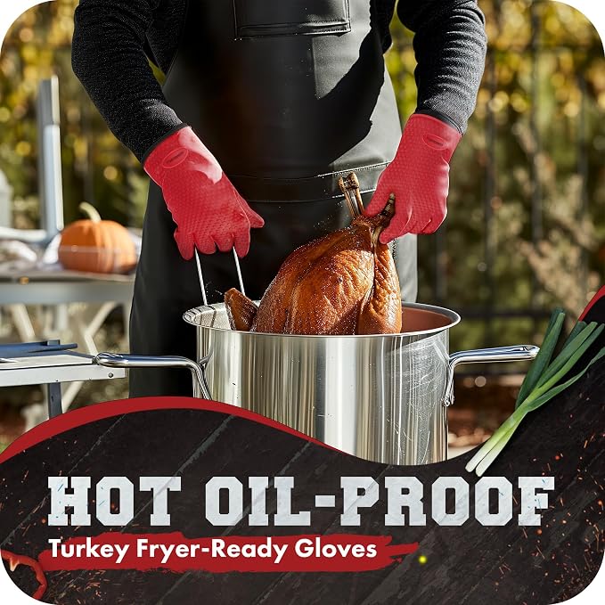 Kitchen perfection XL Silicone Smoker BBQ Gloves -Heat Resistant Oven Mitts | Waterproof, 5-Finger Design For A Better Grip, for Pitmasters, Meat Smoking, Grilling, Cooking, Frying Turkey | Grill Gift