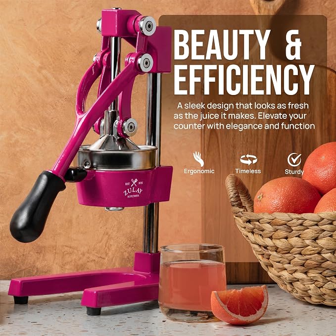 Zulay Kitchen Cast Iron Juicer - Heavy Duty Manual Juicer with Detachable Strainers for Easy Cleaning, Orange Juice Press for Citrus Fruits, Perfect for Bartenders, Juice Lovers & Health Enthusiasts
