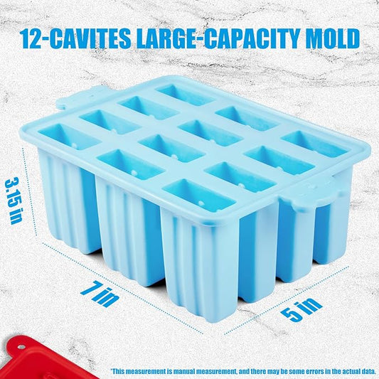 popsicle molds, Silicone ice pop mold Food Grade cakesicles mold for ice cream 50 popsicle sticks 50 popsicle bag (Sky Blue, 12 Cavities)