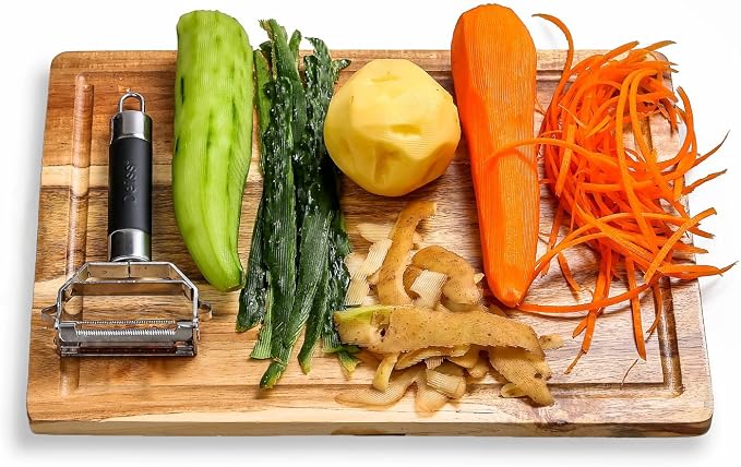Deiss PRO Dual Julienne Peeler & Vegetable Peeler - Non-slip Handle - Apple Peeler & Potato Peeler, Orange Peeler, Zoodles Maker - Y Peeler, Veggie Peeler for Making Delicious Veggie Noodles