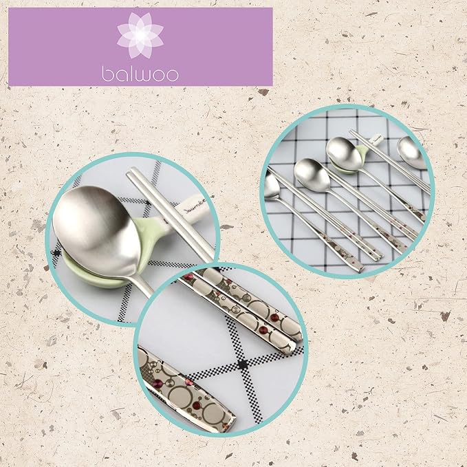 Chopsticks [Made in Korea][5 Sets] 430 Premium Stainless Steel Chopsticks, Mukbang Kitchen Utensil, Cutlery Silverware Stainless Tableware (The milky way)