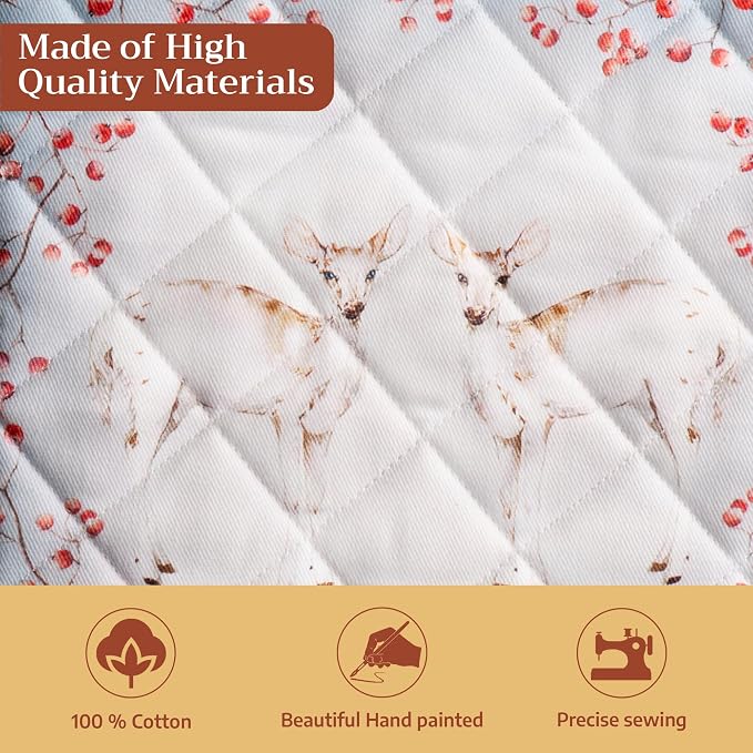 Maison d' Hermine Pot Holders 100% Cotton Potholders (8" x 8", Pack of 1) | Heat Resistant Hot Pads with Loop BBQ Cooking Baking Kitchen Handling Hot Pans Thanksgiving Christmas - Fairy Tale Forest