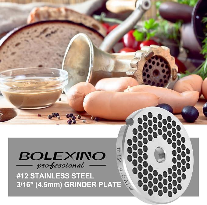 #12 Stainless Steel 4,5mm Meat Grinder Plate for Sausage | Fits #12 grinders,Stainless steel & durable, 4,5mm fine-medium plate, Great for sausages & meat,Heavy-duty grinder plate.