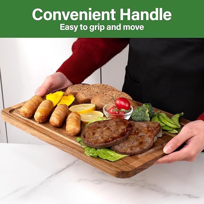 Wood Cutting Board Set, 3-Piece Cutting Board with Stand for Kitchen | Chopping Board with Juice Groove & Handles, Serving Board, Ideal for Meat, Vegetables and Cheese