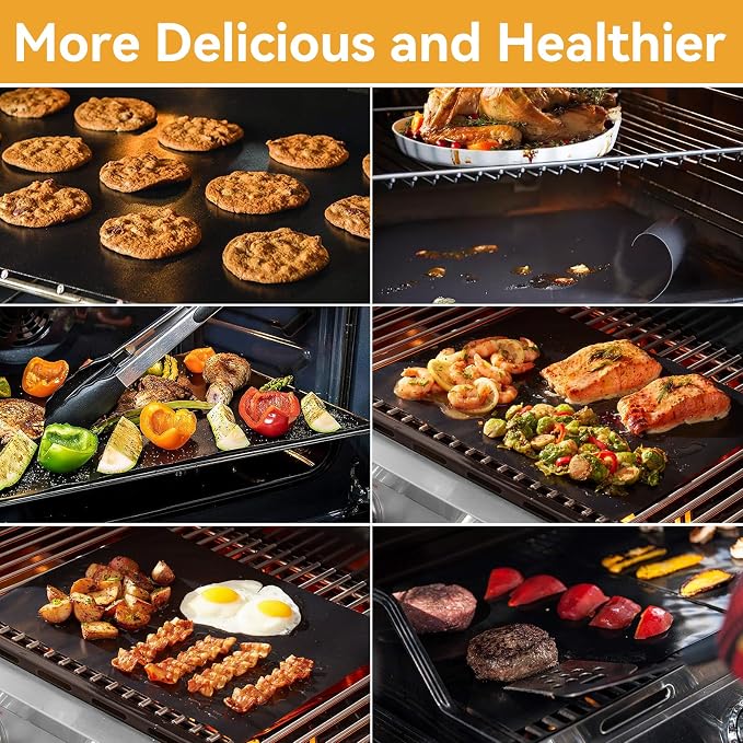 Dailyart Grill Mats for Outdoor Grill, Grill Mats Non Stick Set of 5 BBQ Grill Mat Baking Mats Teflon BBQ Grilling Accessories Reusable,Works on Gas, Charcoal, Electric Grill 15.75 x 13-Inch, Black