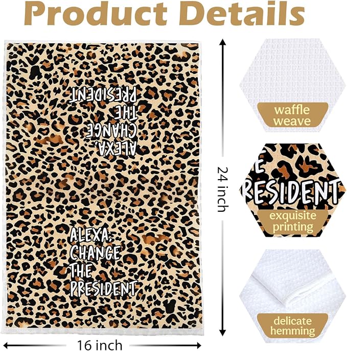 Funny Political Kitchen Towels - Change The President Waffle Weave Dish Towels, Funny Kitchen Bathroom Decor, House Warming Gifts, Changing Towel, 16×24 Inches- Leopard