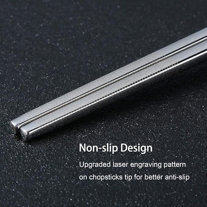 Titanium Plated Chopstick Stainless Steel Chopsticks Metal Chopsticks Reusable Dishwasher safe Premium Laser Engraved Chop Sticks for Eating 2 Pairs Gift Set Blue Silver