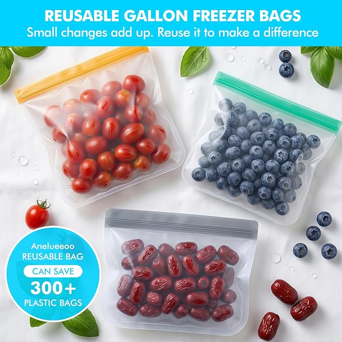 20 Pack Reusable Freezer Bags, Leakproof Reusable Silicone Food Storage Bags BPA Free Contaizers, Snack Sandwich Gallon Bags for Meal Prep, Marinate Meat, Salad Fruit, Veggies, Lunch, Travel, Kitchen