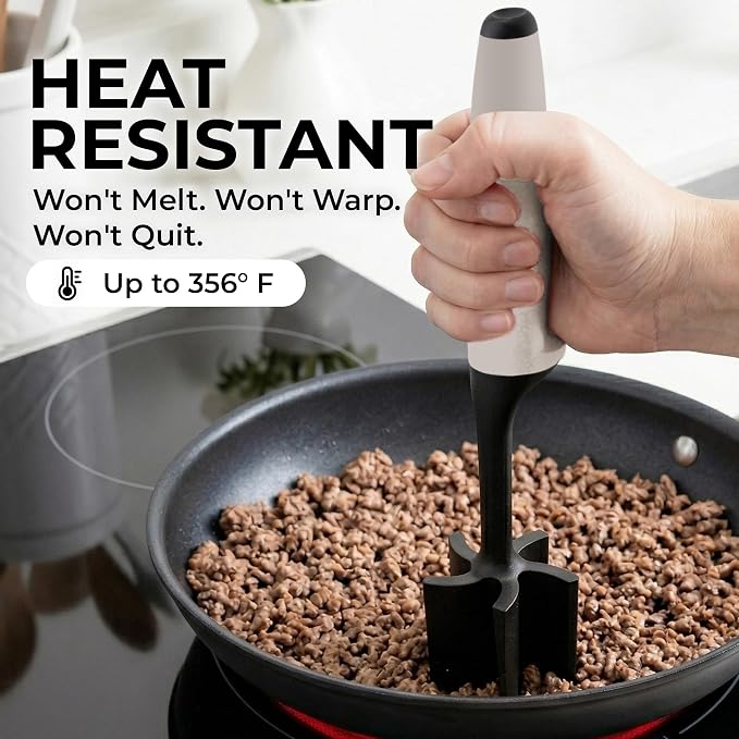 Zulay Kitchen Ground Beef Chopper Tool – 5-Blade Nylon Meat Chopper for Ground Beef, Non-Toxic Food Safe Meat Masher & Breaker, Heat Resistant to 180°C, Dishwasher Safe – Cream