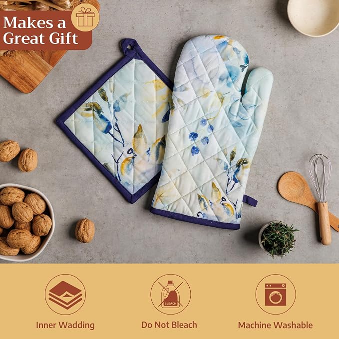 Maison d' Hermine Pot Holders 100% Cotton Potholders (8" x 8", Pack of 1) | Heat Resistant Hot Pads with Loop BBQ Cooking Baking Farmhouse Kitchen Handling Hot Pans Spring Summer - Lazy Summer Days