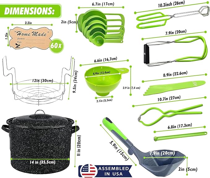 Canning Supplies-24 Qt. Water Bath Canning Pot with Rack & Lid -Starter Kits Set for Beginners - Stainless Steel Water Bath Canner Kit & Rack-Rack, XL Ladle, Measuring Cups, Kitchen Funnel by Supa Ant