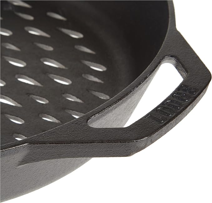 Lodge Pre-Seasoned Cast Iron Round Grilling Pan - Use on the Grill - Grilling Pan Designed to Protect Food from Falling Through the Grate - Cast Iron 12 Inch