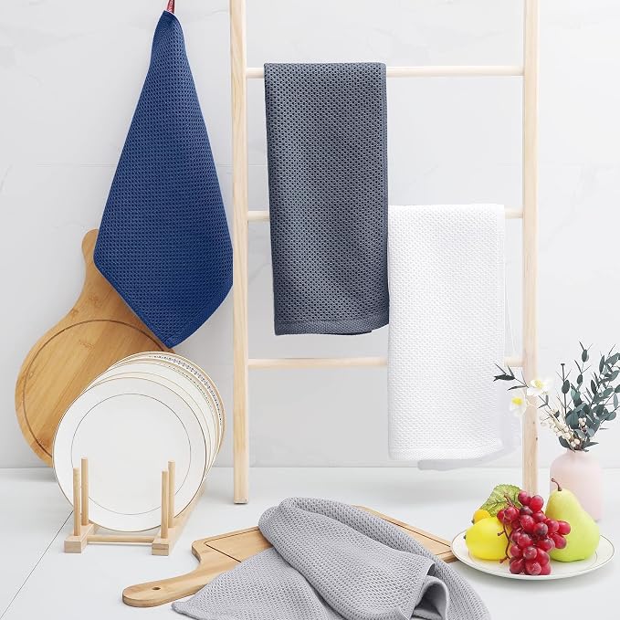 Homaxy 100% Cotton Waffle Weave Kitchen Towels, 3-Pack, Light Gray | 13 x 28 Inches, Ultra Soft Absorbent Dish Towels, Quick Drying Cleaning Towels