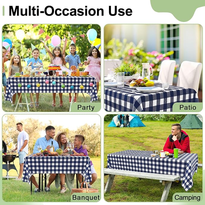 6 Packs Buffalo Disposable Table Cloth, 54 x 108 Inch Waterproof Plastic Tablecloth, Rectangle Navy and White Checkered Table Covers for Picnic, Birthday, Party, Back to School