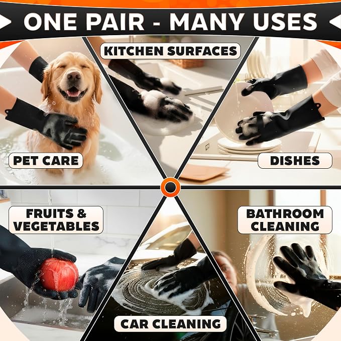 ALPENKOK Silicone Dishwashing Gloves with Scrubber – Non-Slip Silicone Gloves for Washing Dishes | Household Use