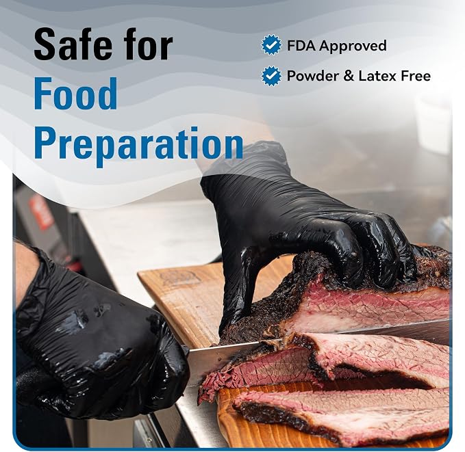 SWIFTLITE Nitrile Gloves Disposable Latex Free, 4 Mil Black Food Grade Powder Free Rubber Gloves for BBQ, Cooking, Cleaning