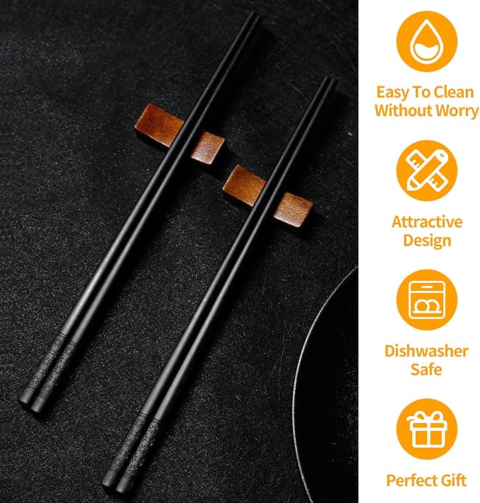12 Pairs Fiberglass Chopsticks Reusable Chop Sticks Black Chopstick Dishwasher Safe Japanese